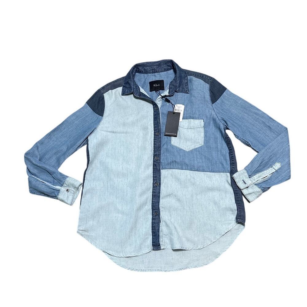 Rails NWT Colorblock Chambray Patchwork Button Down Shirt XS